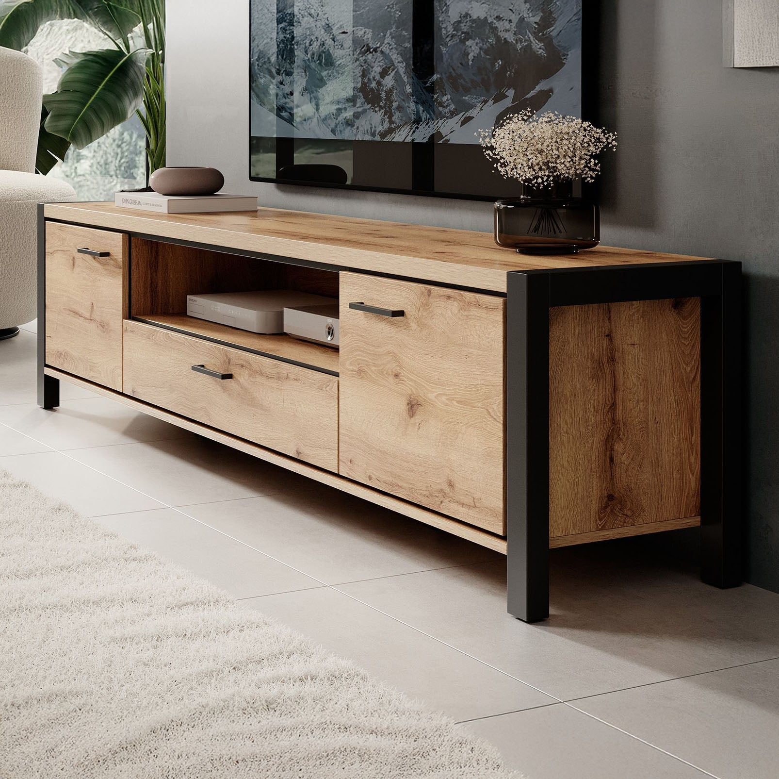 Acapulco - TV-Meubel - Eiken/zwart - 210 cm