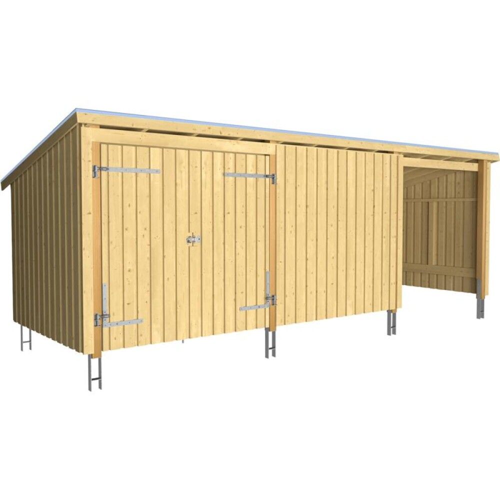 REDSKAPSBOD PLUS NORDIC 3 INKL TAKPAPP/STOLPEFOT DOBBELDØR/ÅPEN 14M²