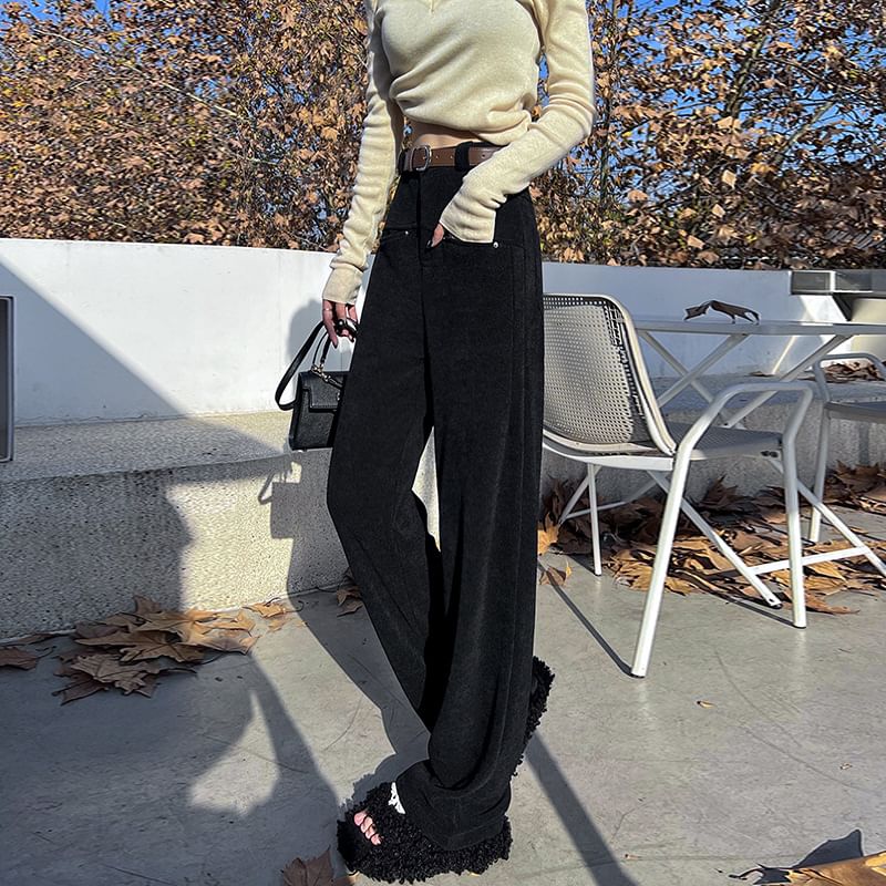 Jaqmine - Corduroy broek met hoge taille en wijde pijpen