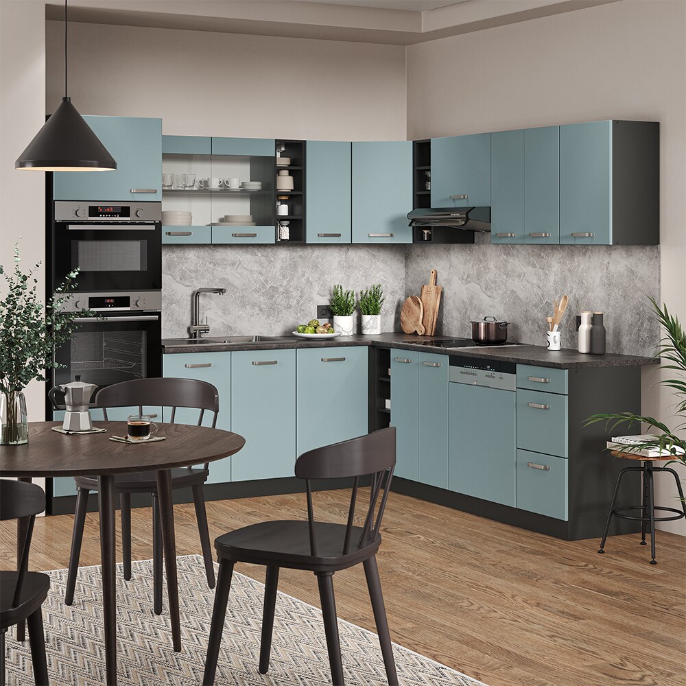 Vicco Eckküche R-Line Solid Anthrazit Blau Grau 247x237 cm modern Küchenschränke Küchenmöbel