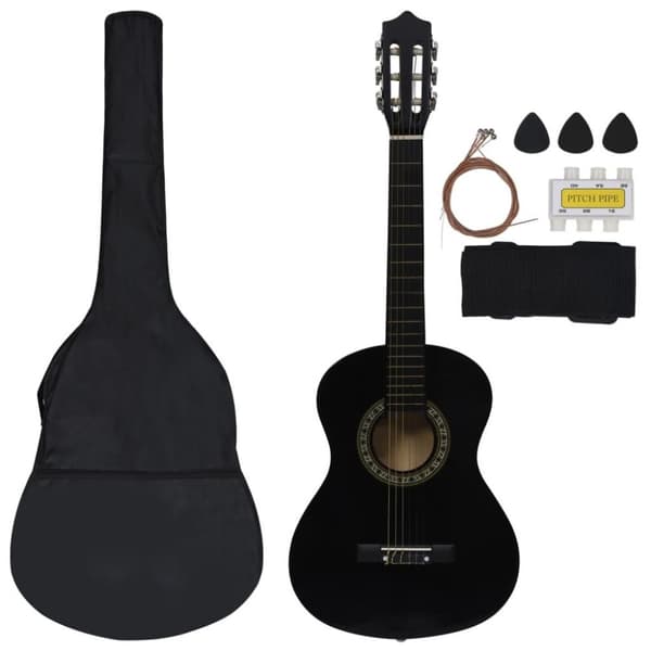 vidaXL Klassisk gitar 8-delers sett for nybegynnere 1/2 34 svart
