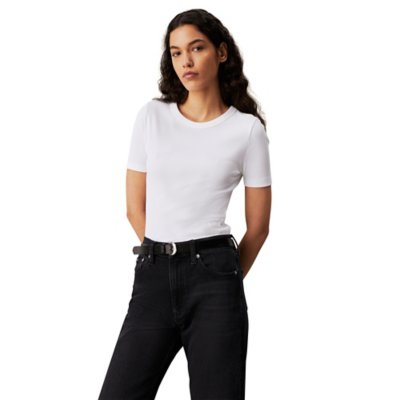 Tee-shirt à manches courtes femme Woven Label Rib Fitted CALVIN KLEIN