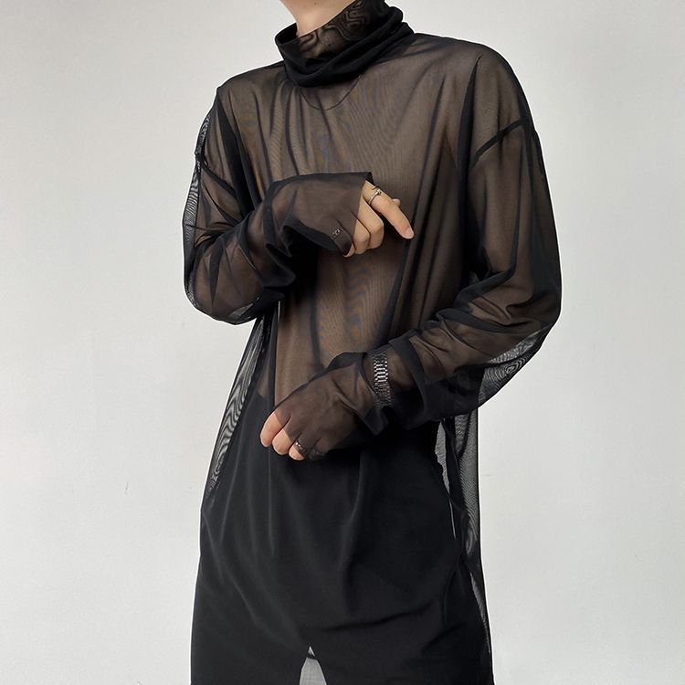 Bjorn - Lange mouwen coltrui doorschijnende mesh top