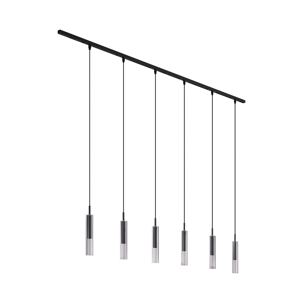 Modern railsysteem zwart met 6 hanglampen zwart met smoke glas 1-fase - Slimline Loyce