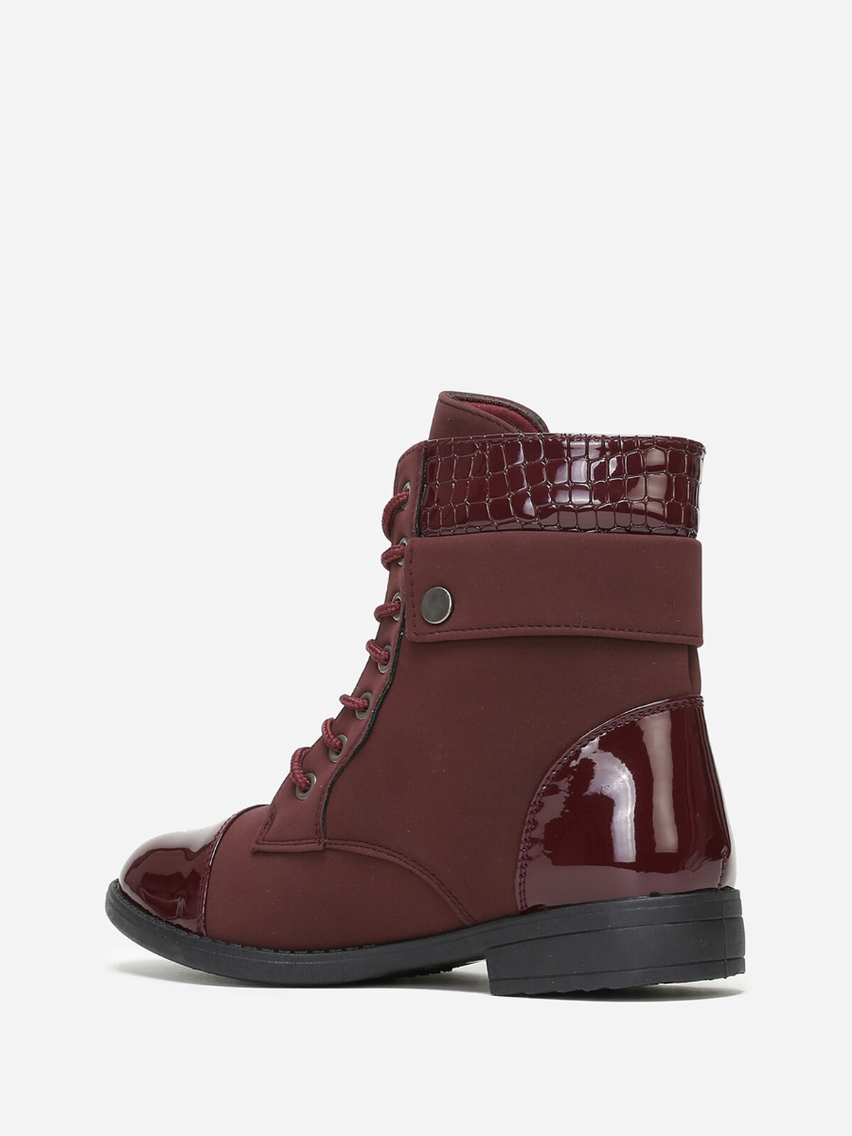 Bottines bi matière avec lacets- Bordeaux