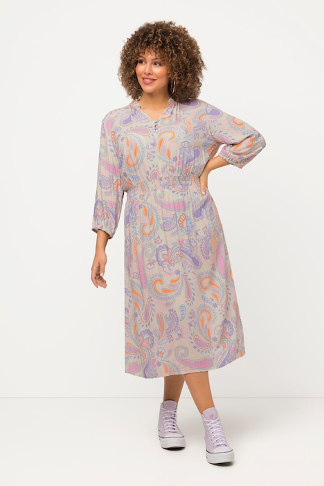Kleid, Paisley, A-Linie, Stehkragen, 3/4-Arm