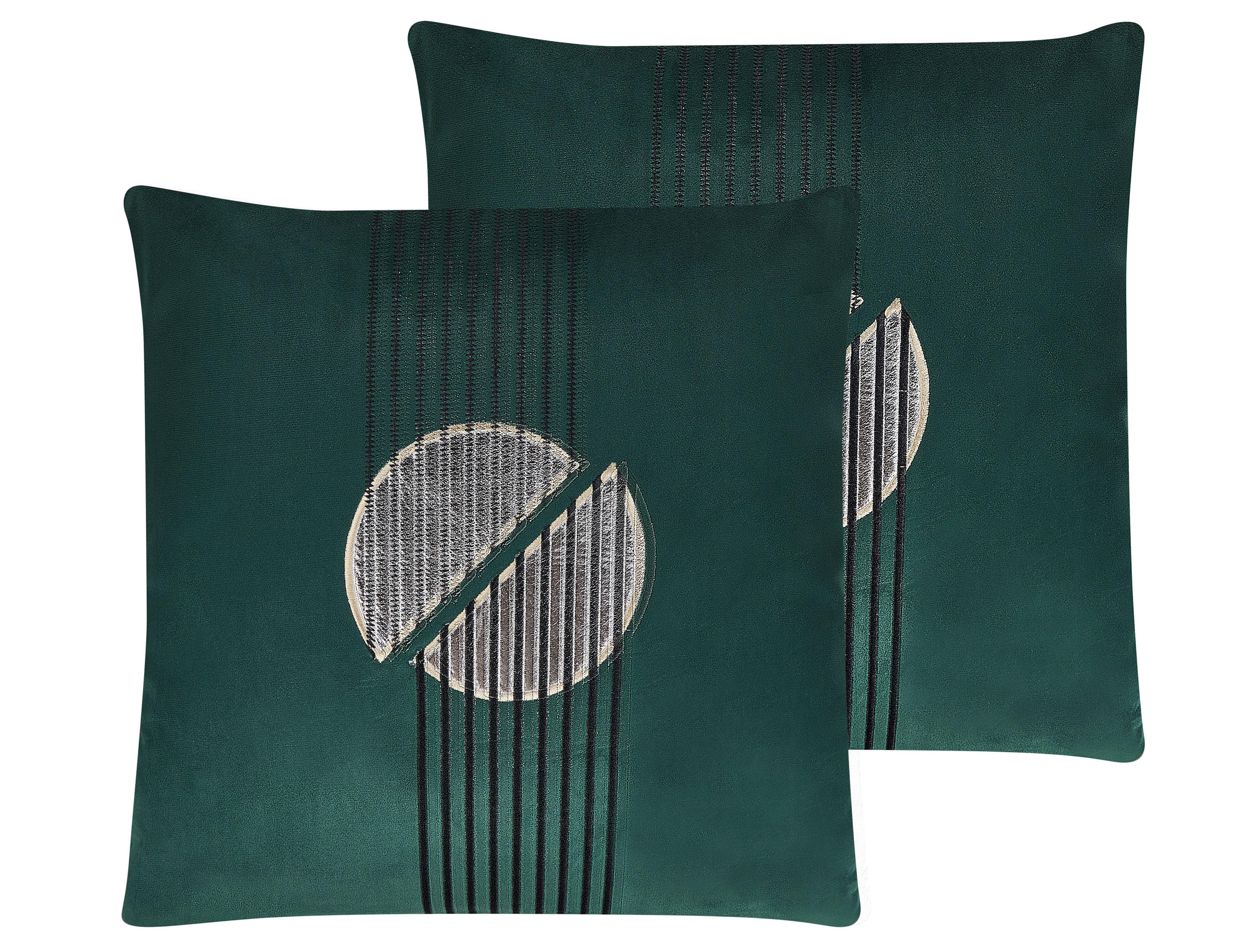 Set van 2 sierkussens CEROPEGIA Fluweel 45 x 45 cm Smaragdgroen geometrisch patroon