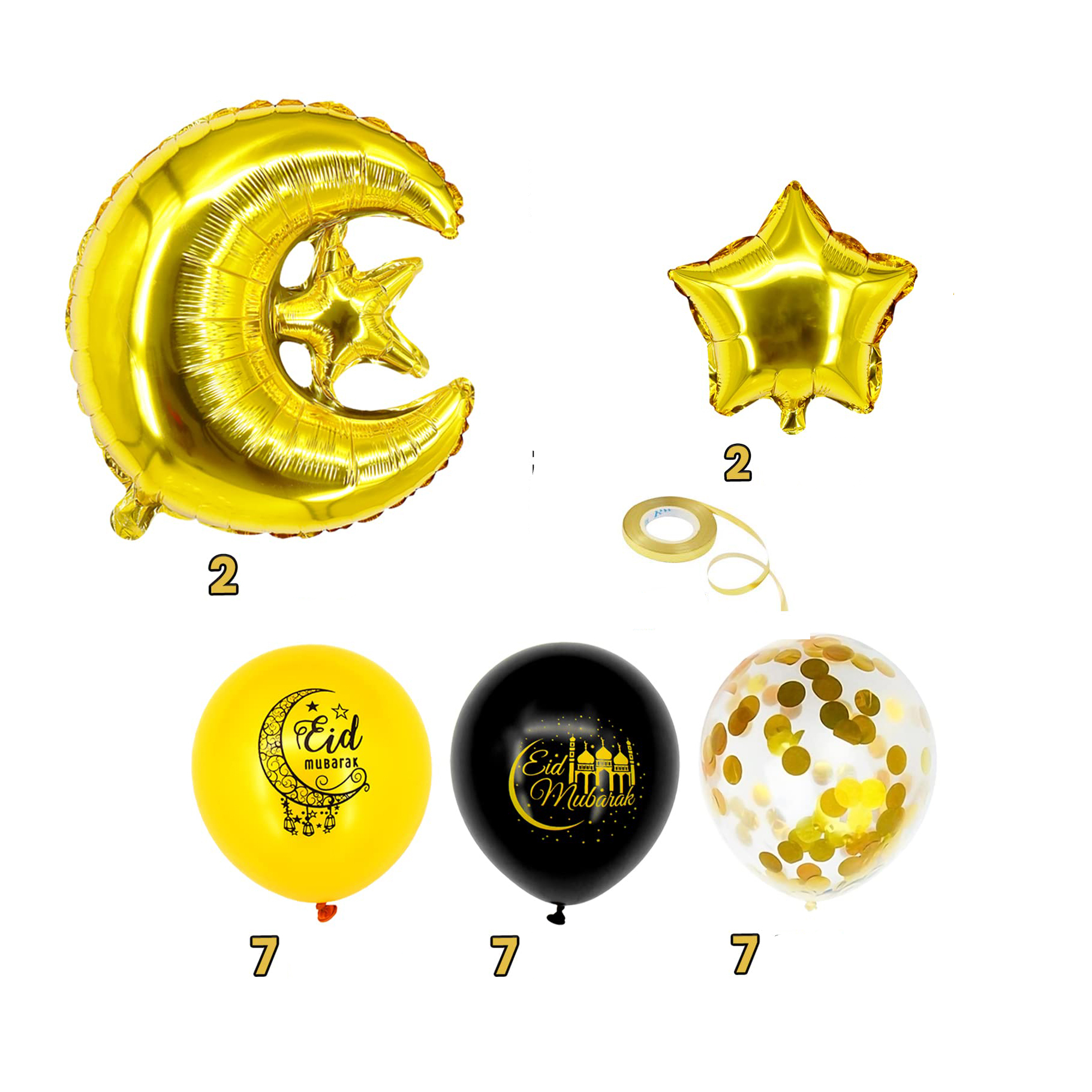(26-tlg. Set) Ramadan Ballon Girlande Eid Mubarak Party Deko   Latex- & Folien Luftballons - Gold / Schwarz