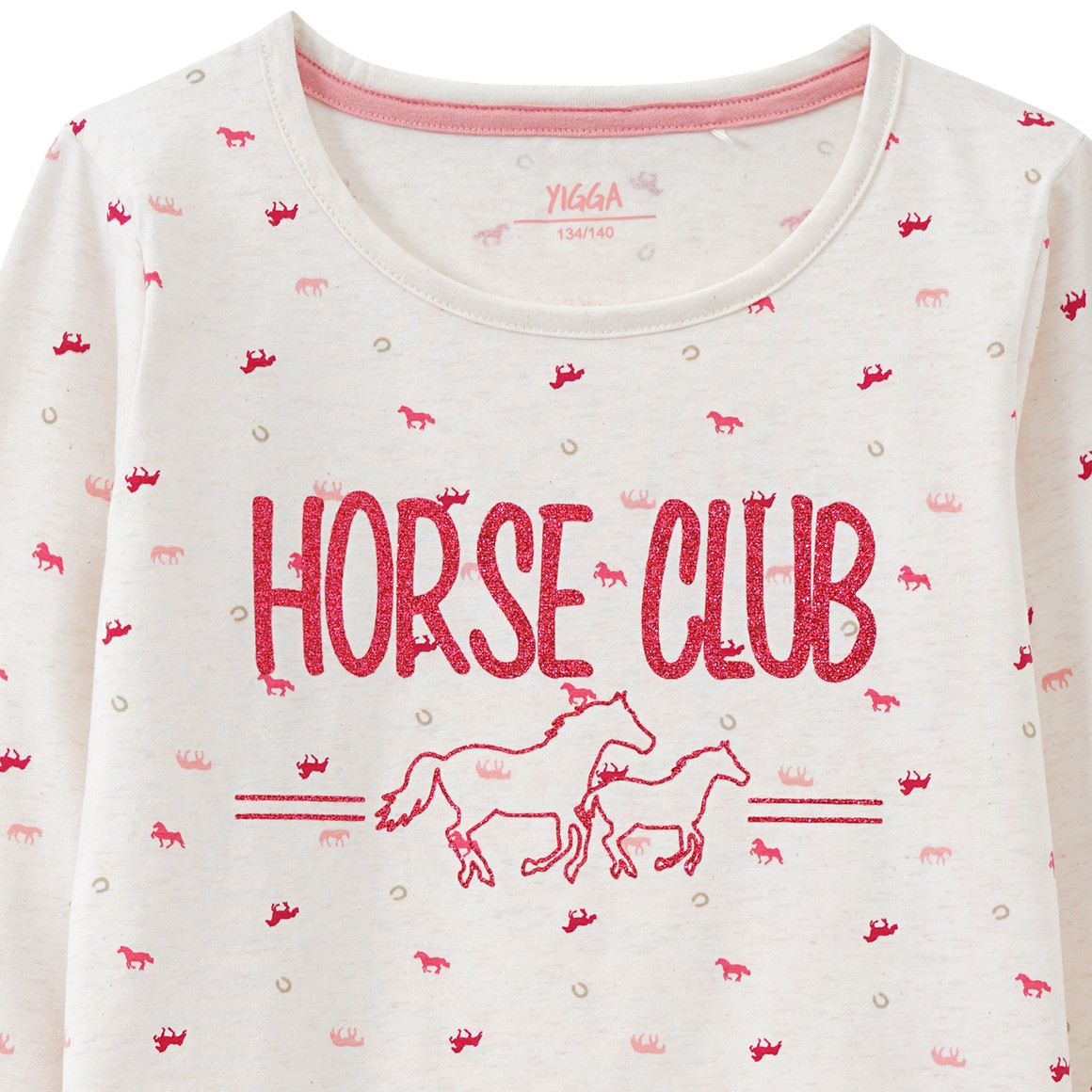 Yigga Mädchen Langarmshirt mit Pferde-Motiven cremeweiss / pink