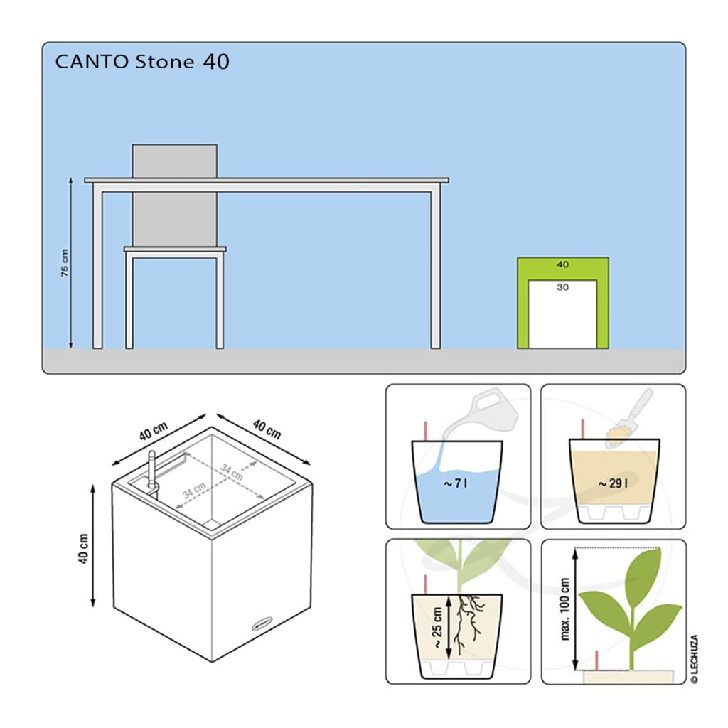 Jardinière canto stone 40 led low all-in-one 40x40 cm