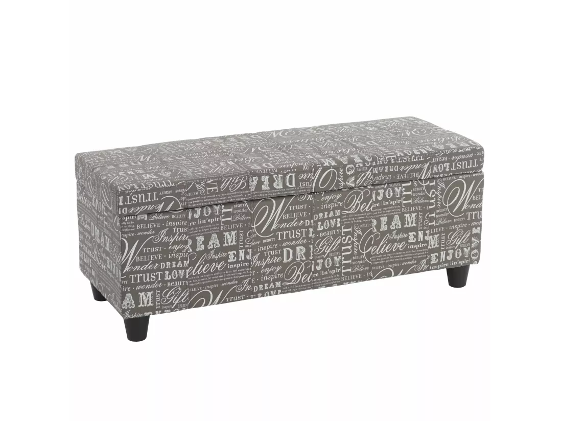 Coffre de rangement Kriens, gris words fabric