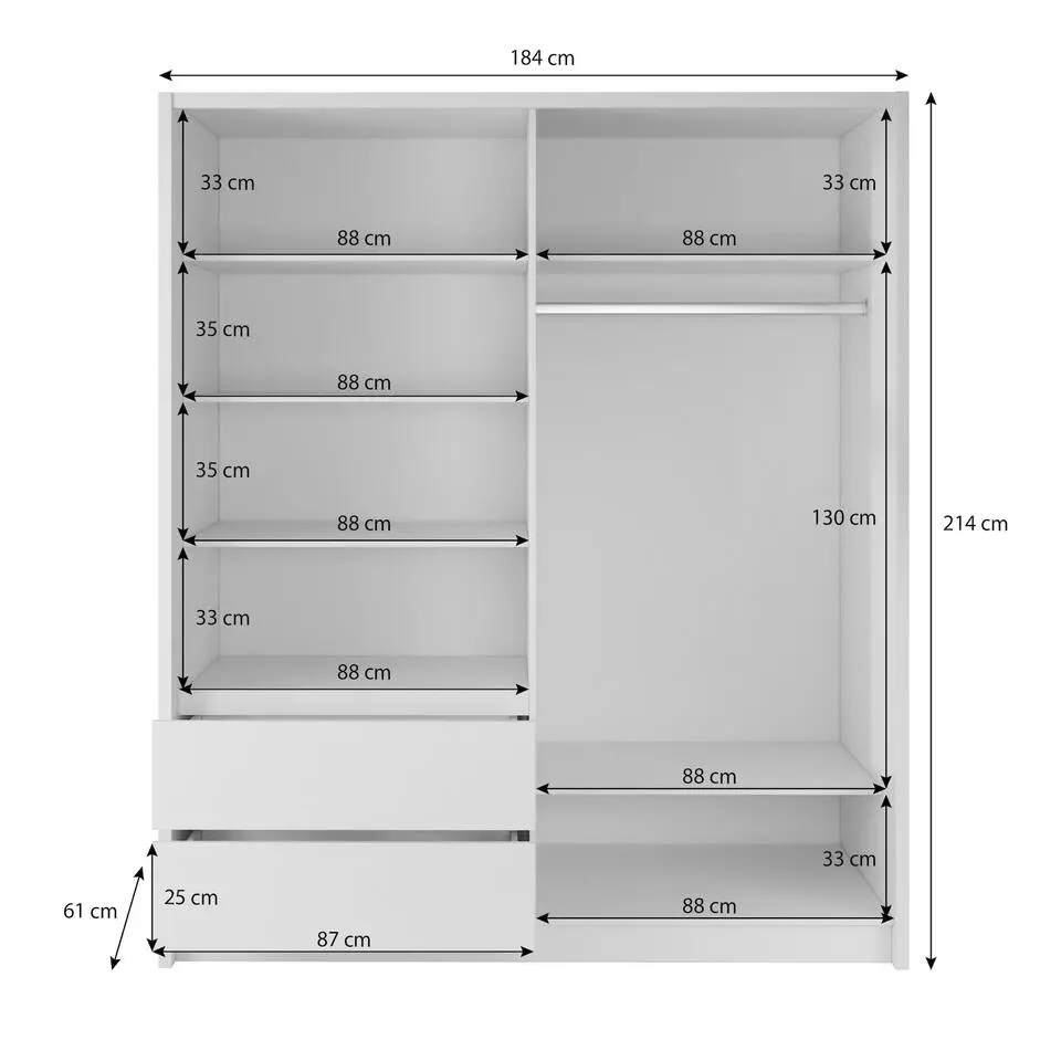 Meubella - Kledingkast Sento - Wit - 180 cm - Met spiegel