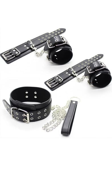 Handcuff & Collar Kit Double Pin Black Hånd og fotjern