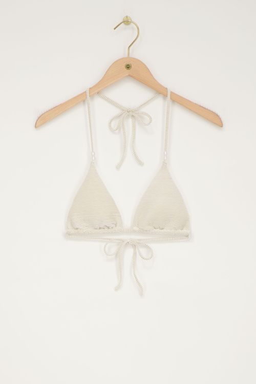 Goudkleurig-wit gestreepte bikini top triangel met parels