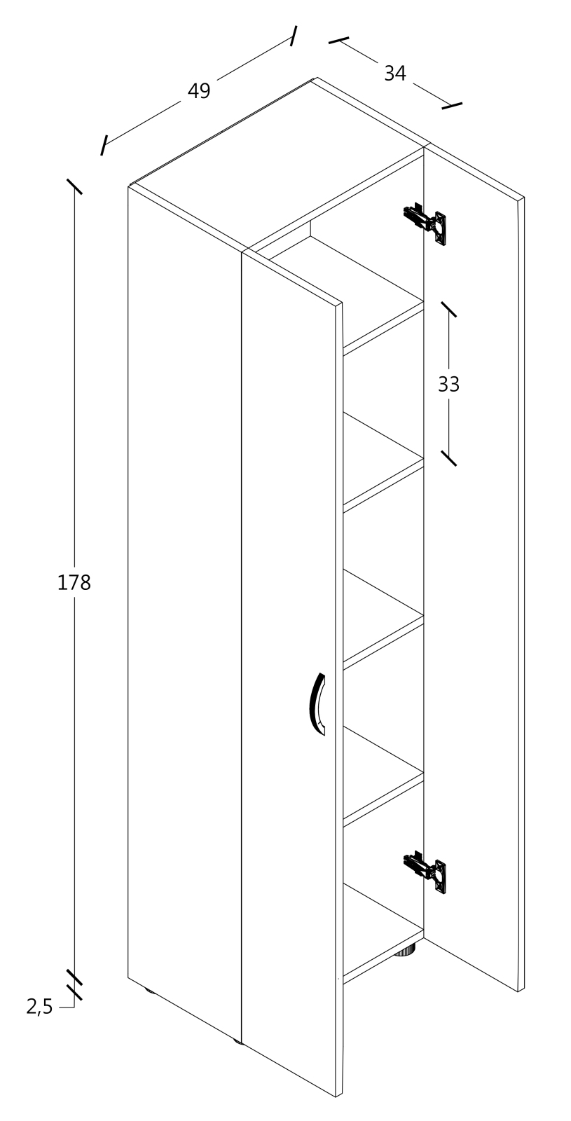 Büroschrank ULAS - weiß - 5 Fächer - 49 cm