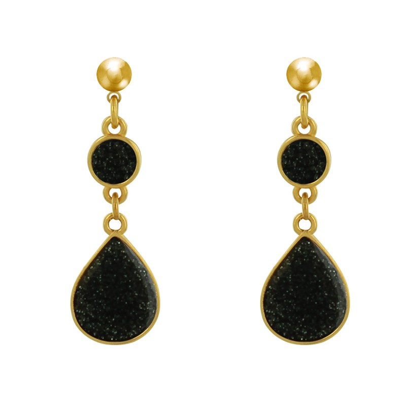 Boucles d'Oreilles Laiton Doré Disque et Goutte Résine Pailletée