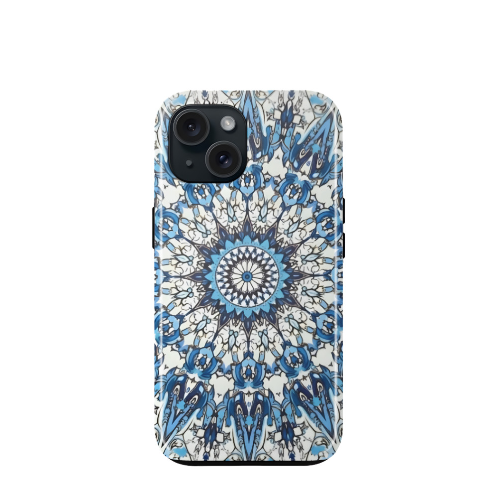 iPhone 15 Hybrid (Kunststoff / Gummi) Hülle Majolika-Ozeanlicht - Blau