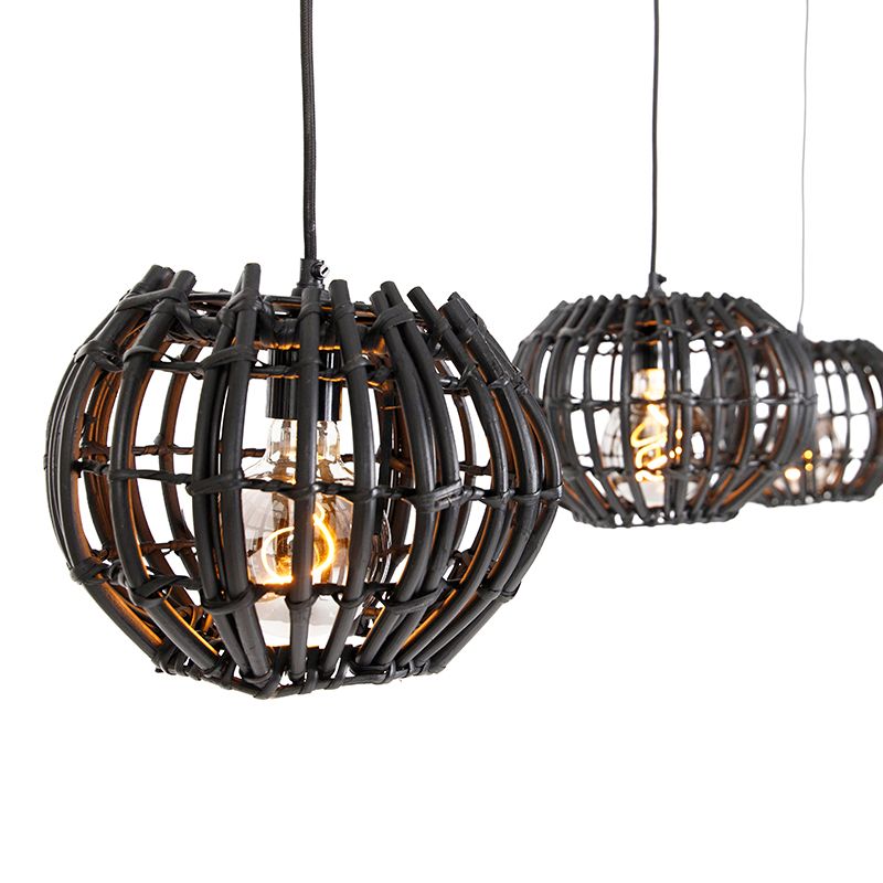 Landelijke hanglamp zwart langwerpig 3-lichts - Canna
