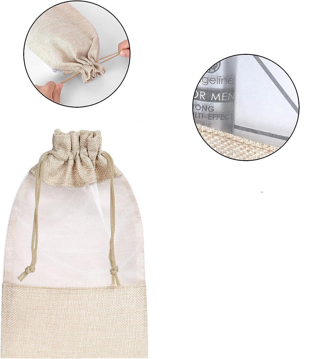 (10er Set) 14x10cm Jute Geschenk Beutel Gift Bag mit Kordelzug / Sichtfenster - Natur