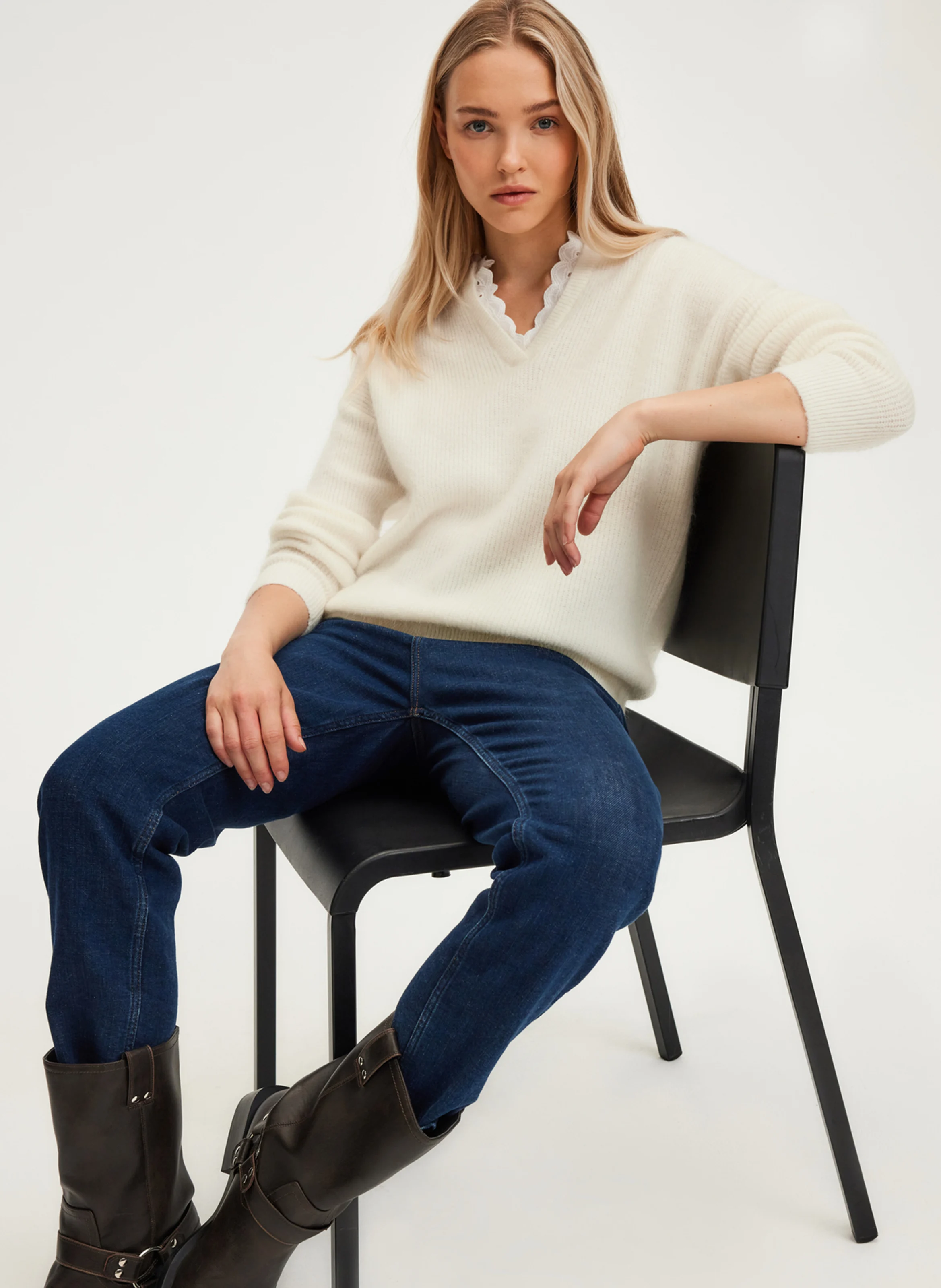 JULETTE - Pull droit en laine mélangée| Beige