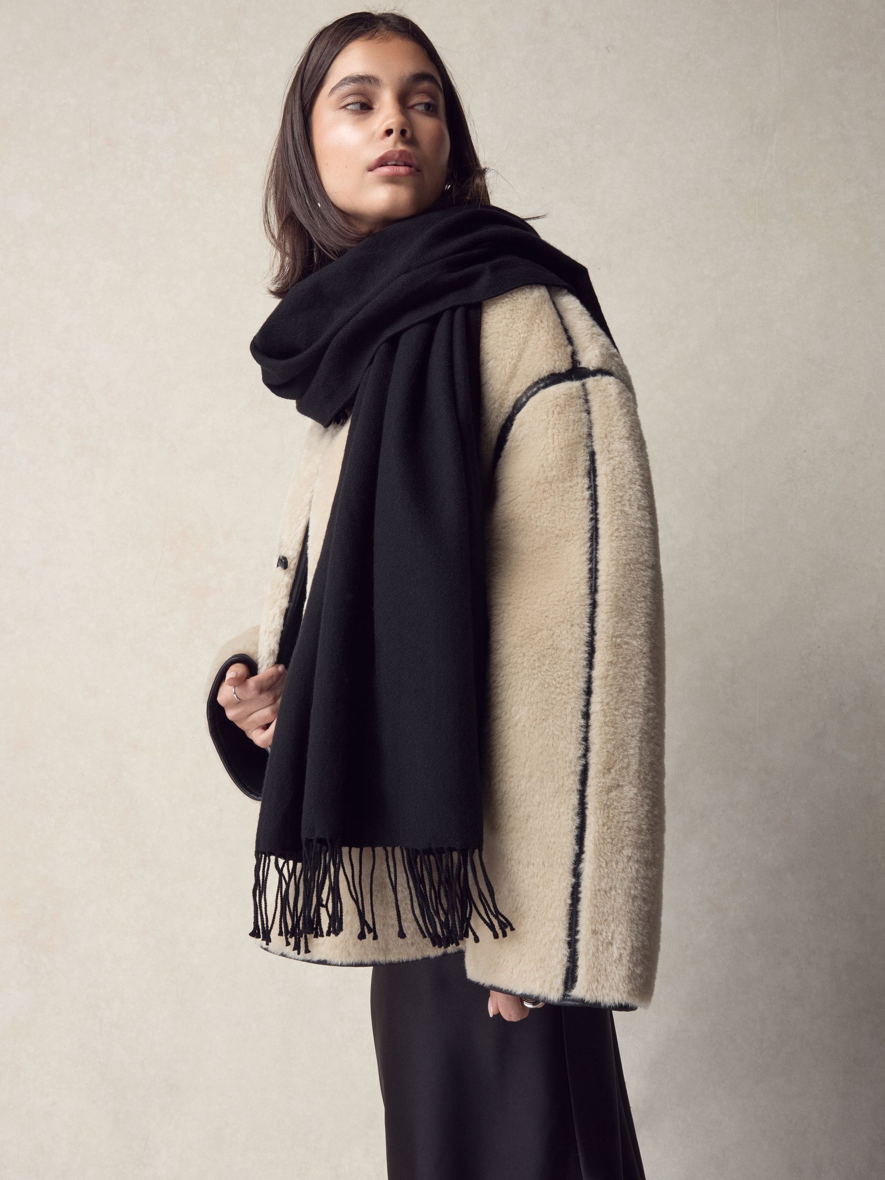 Zwart - Premium Made in Italy Twill Midweight Shawl Scarf