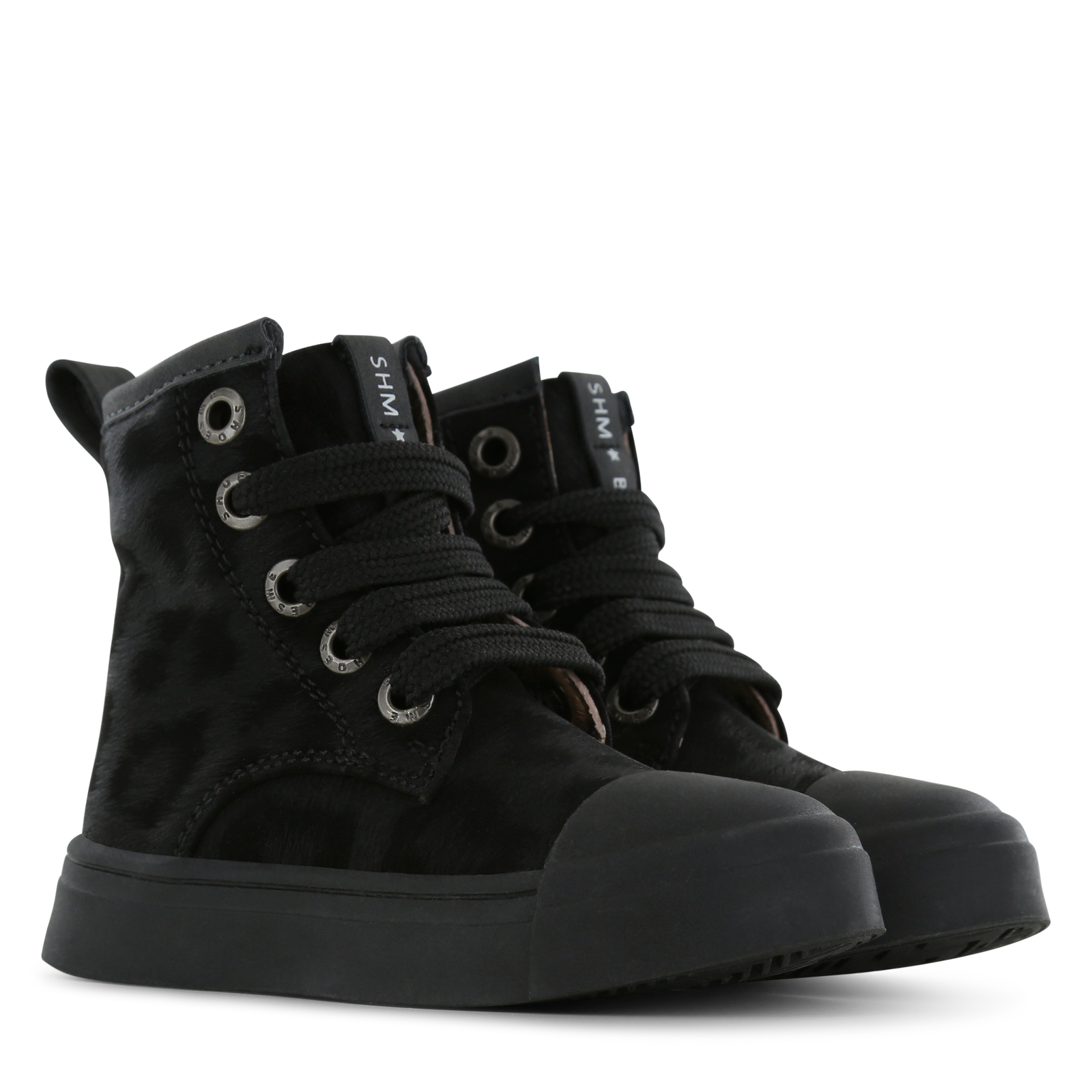 Shoesme zwarte veterboot met panterprint Microfiber leer | Meisjes schoenen