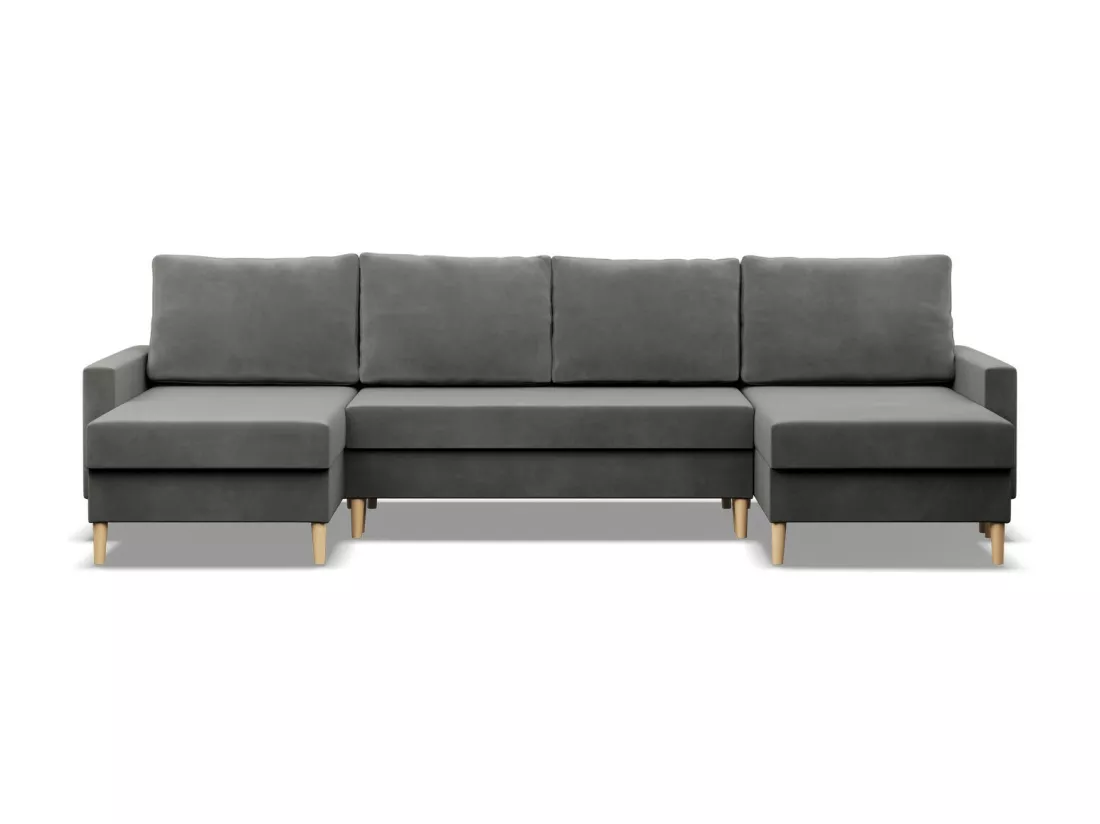 Canapé d'angle en U avec fonction sommeil, Coussin réversible, Bonell, Gris