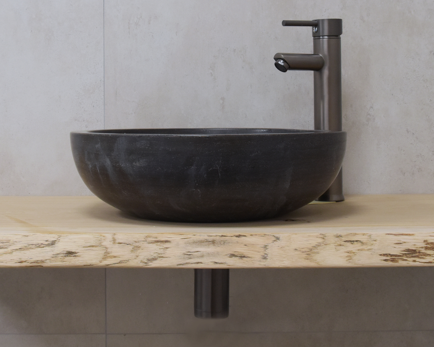 Saniclear Round Iron natuursteen waskom set met kraan in de kleur verouderd ijzer compleet