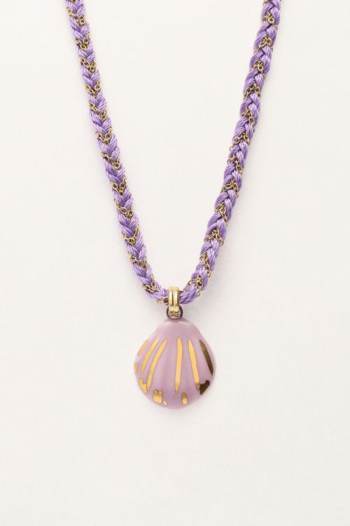 Art lila gevlochten koord ketting met schelp