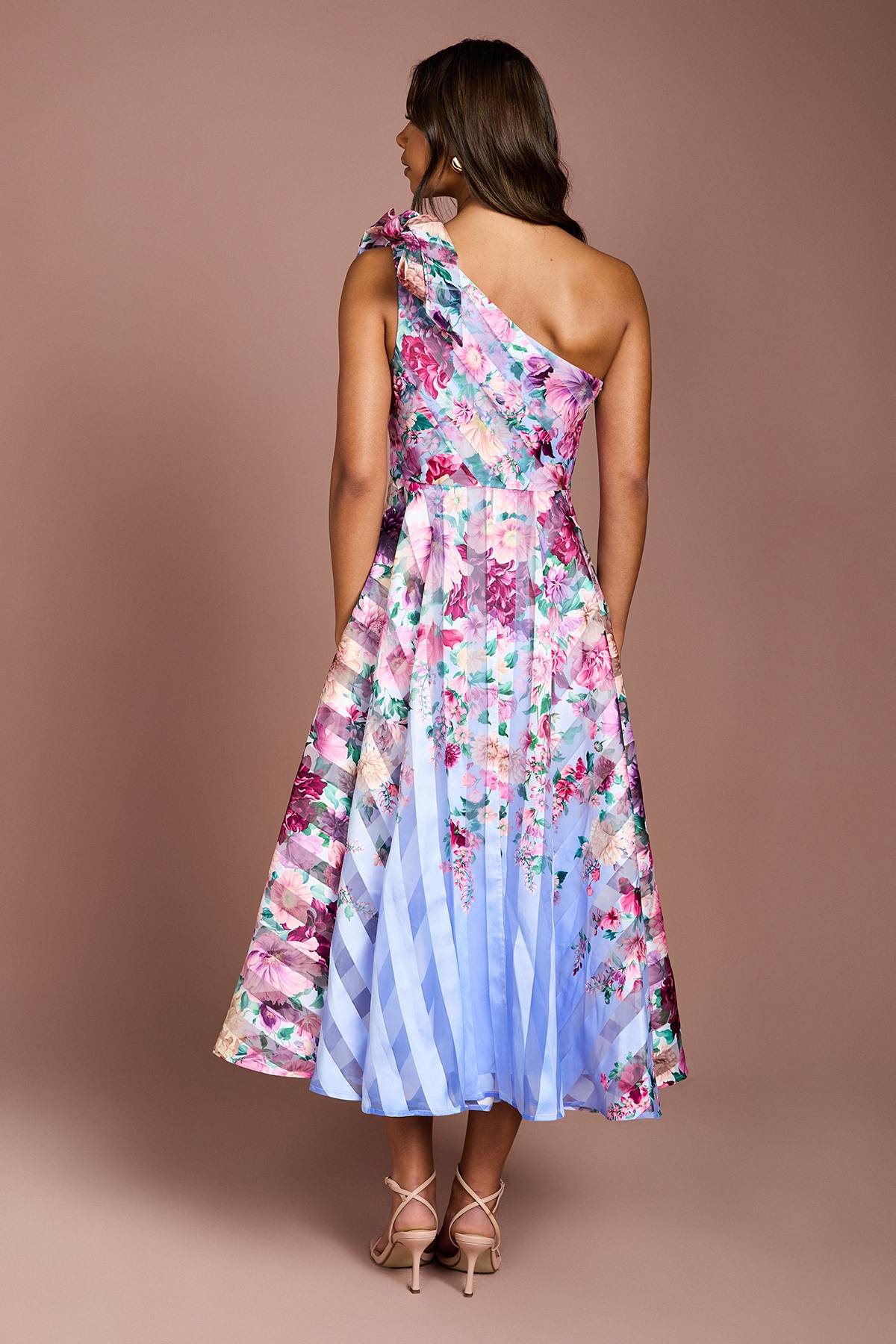 Coast Robe Mi-Longue Asymétrique en Organza à Rayures Imprimées