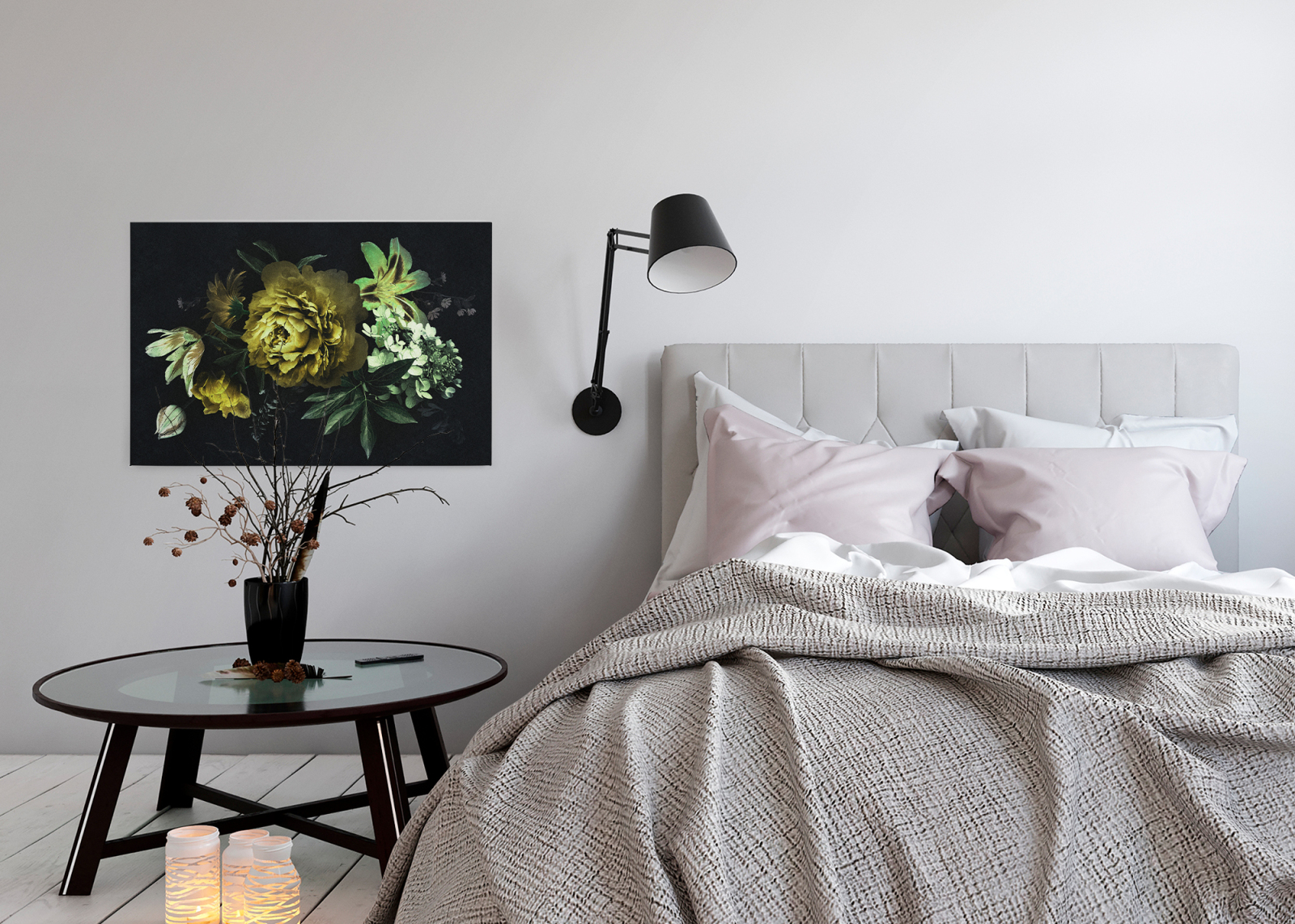 Leinwandbild BLÜTEN - gelb-schwarz - 90x60 cm