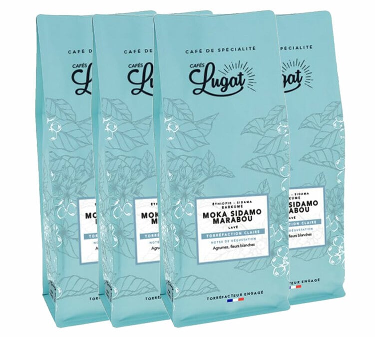 Café en grains : Ethiopie - Moka Sidamo Marabou - 1Kg - Cafés Lugat