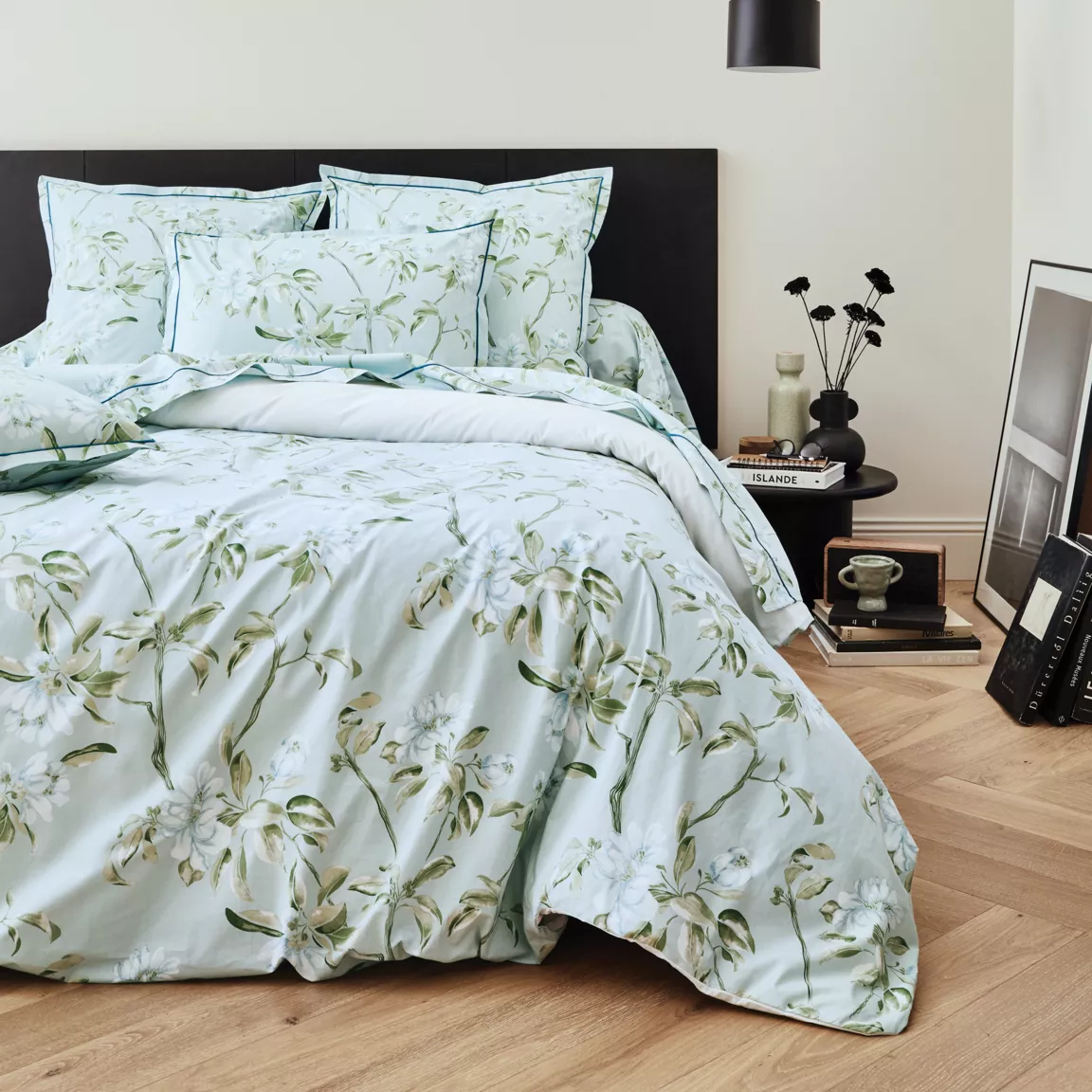 Taie d'oreiller rectangulaire percale de coton (50 x 70 cm) Eléna Nil Verte