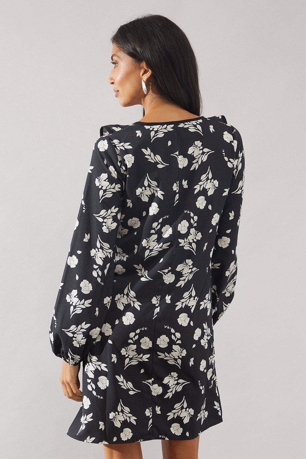 Wallis Robe Droite à Volants Contrastés Motif Floral Mono