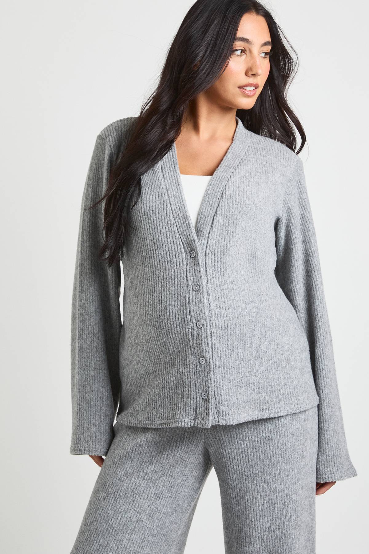 boohoo Cardigan ample à côtes douces pour maternité & Pantalon à jambes larges