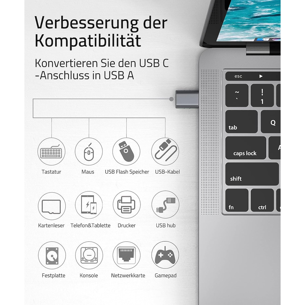 USB 3.2 til USB-C OTG-adapter 10 Gbps Grå