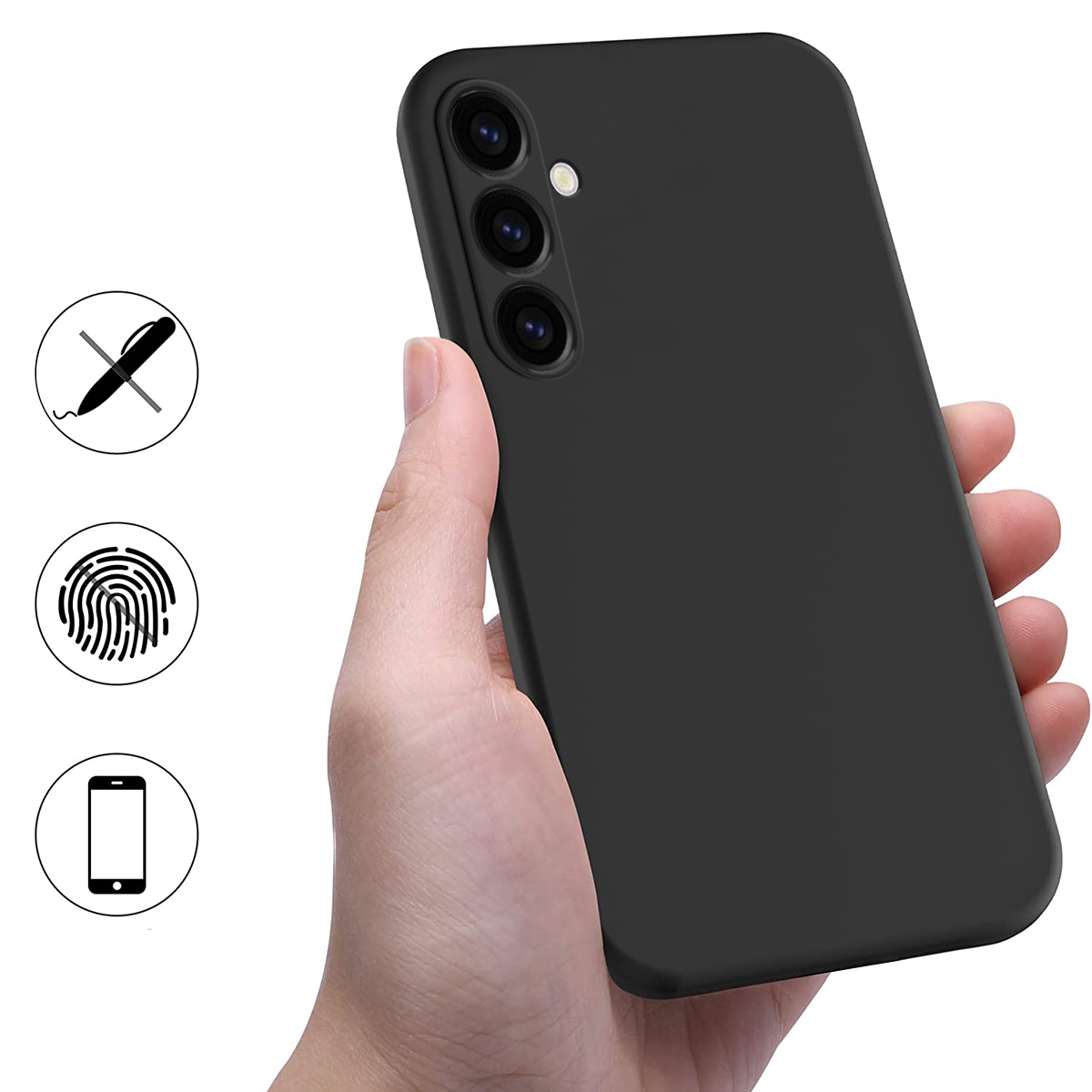 Samsung Galaxy S24 FE Silikon Case Hülle mit Kameraschutz   Handschlaufe - Schwarz