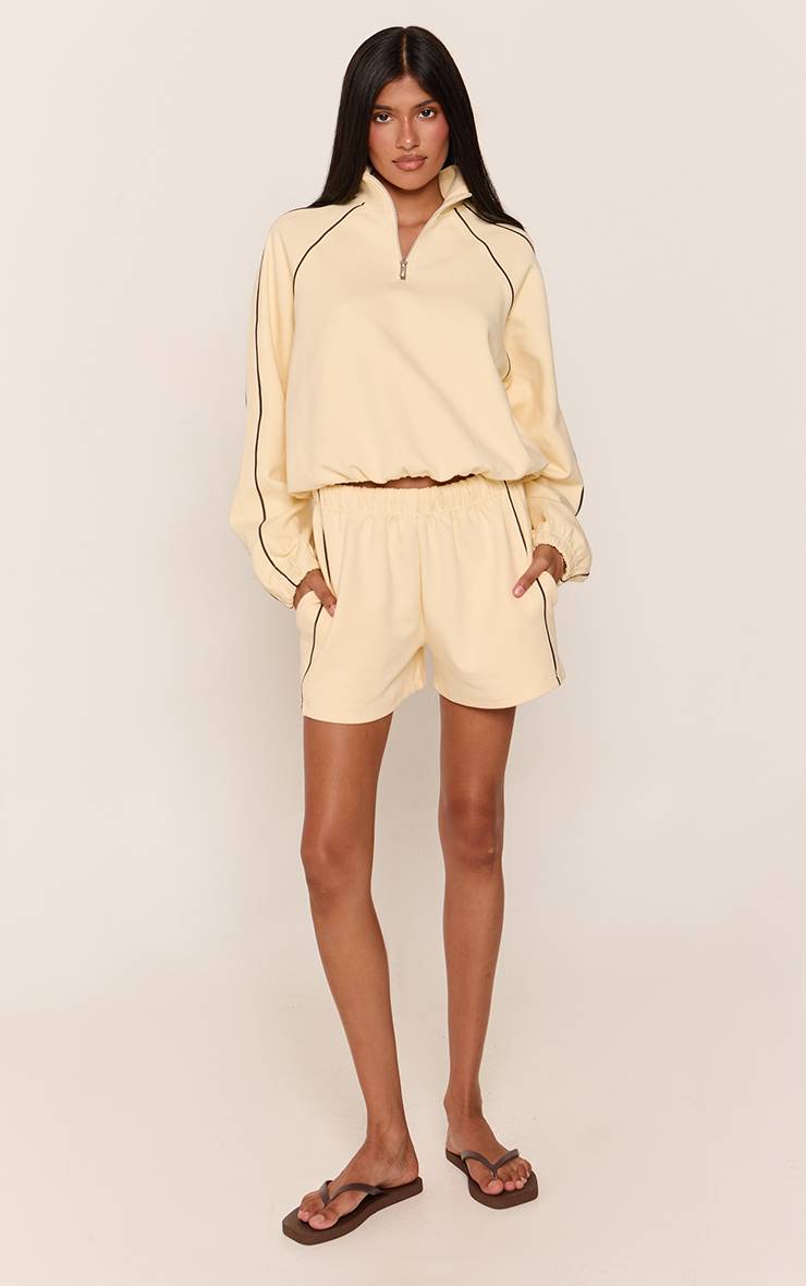 Butter Cream Sweat-shirt Interlock À Fermeture Éclair Quart Avec Détails De Passepoil Buttercream