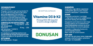 Bonusan Vitamine D3 & K2 Softgels Duoverpakking 2x60SG