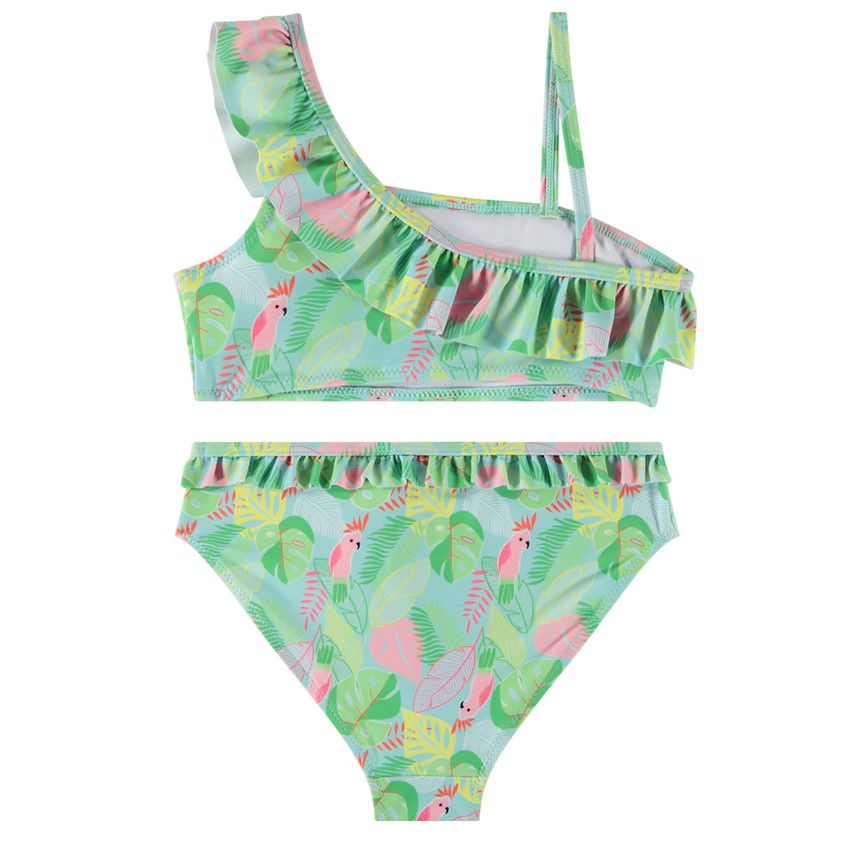 Maillot de bain 2 pièces asymétrique imprimé jungle pour fille - Bleu