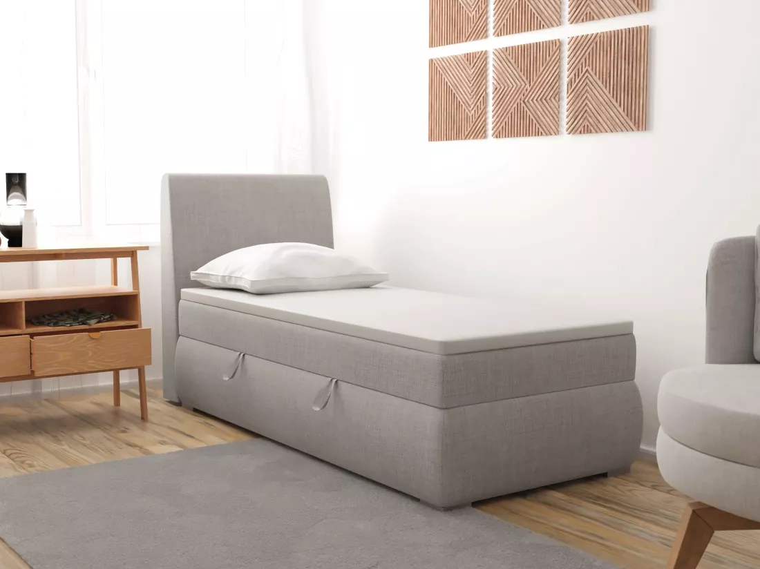 LIT BOXSPRING avec coffre de rangement Buffalo Mini côté gauche 100x200 cm, Lux 05 (Gris clair)