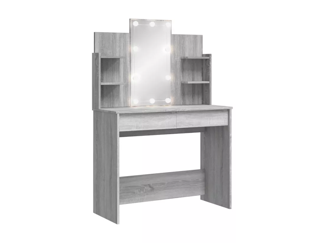 Coiffeuse avec lumières LED sonoma gris 96x40x142 cm