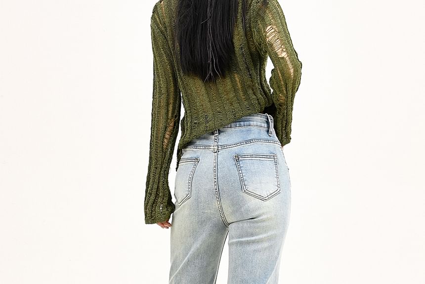 Moon City - High Waist Washed Bootcut Jeans