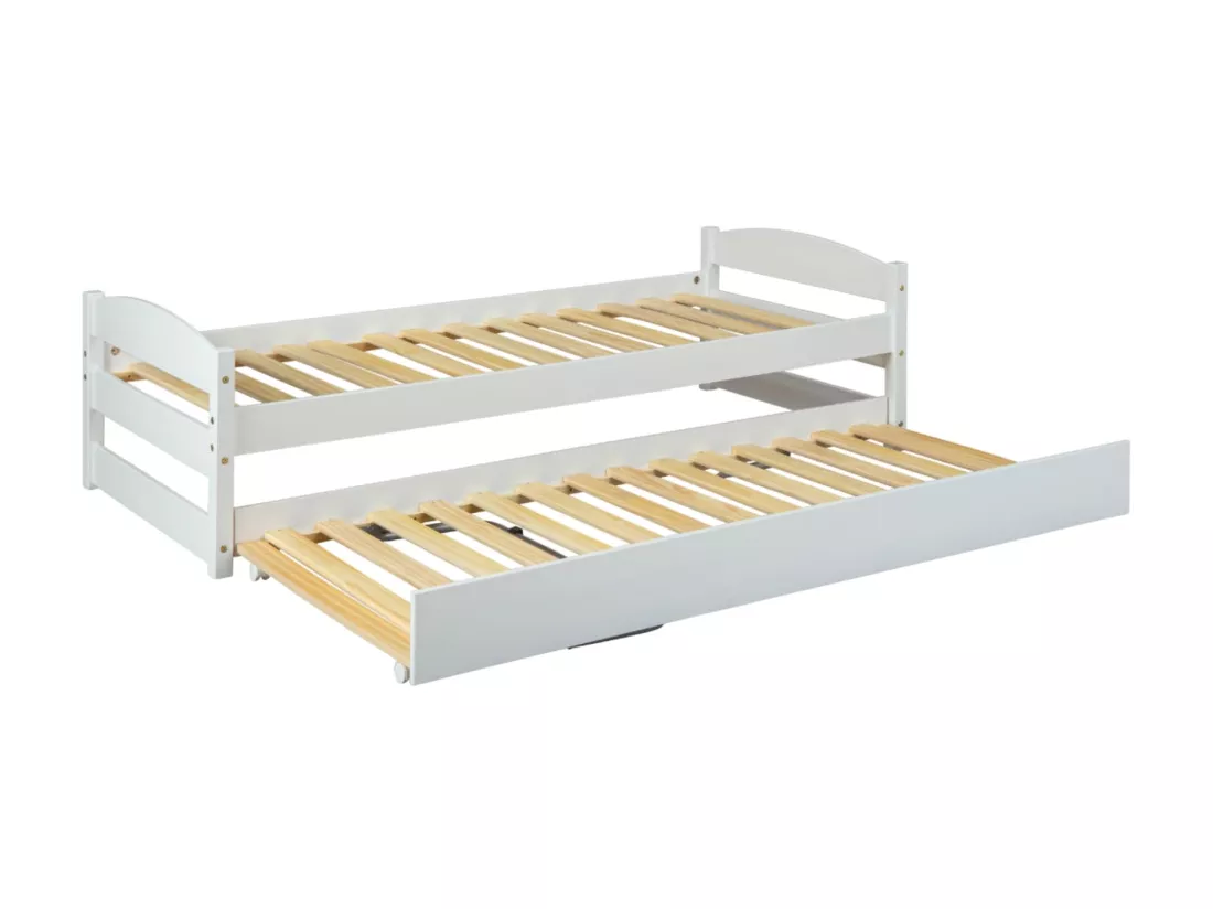 Lit gigogne relevable en bois massif blanc 90x200 - LT12009