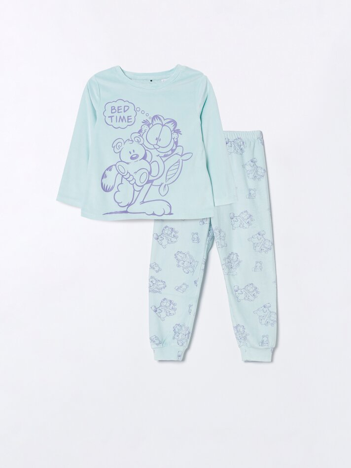 Conjunto de pijama de veludo Garfield - Nickelodeon - Azul-turquesa