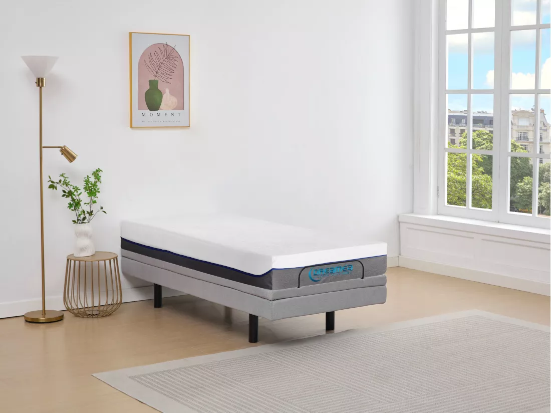 Lit électrique de relaxation déco + matelas mémoire de forme - 90 x 200 cm - Tissu - Gris - MENASINA de YSMÉE