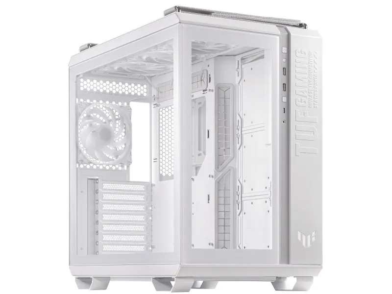 ASUS TUF Gaming GT502 Plus - Mid tower - ATX - sidepanel med vindue (hærdet glas) - ingen strømforsyning - hvid - USB/Lyd