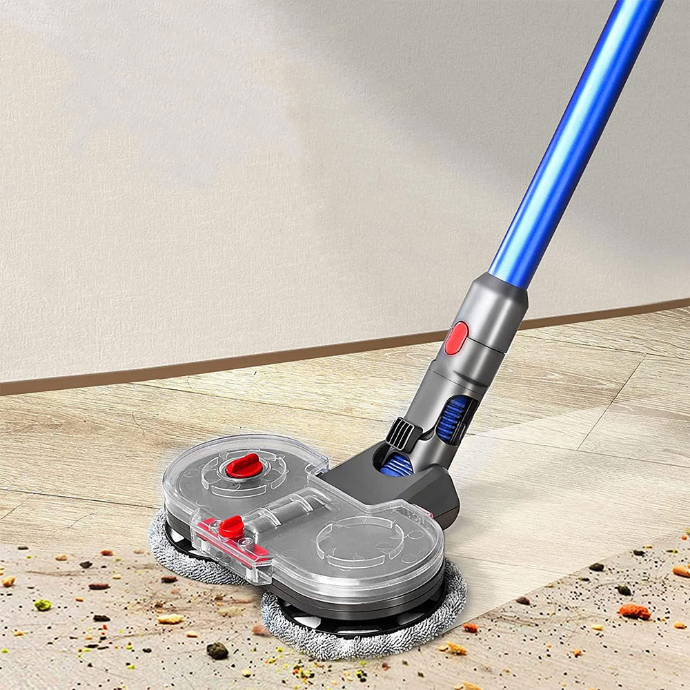 Elektrischer Wischkopf Bodenmopp Aufsatz mit Wassertank inkl. 6 Stoff Pads für Dyson Staubsauger V7 / V8 / V10 / V11 / V15 - Transparent / Grau