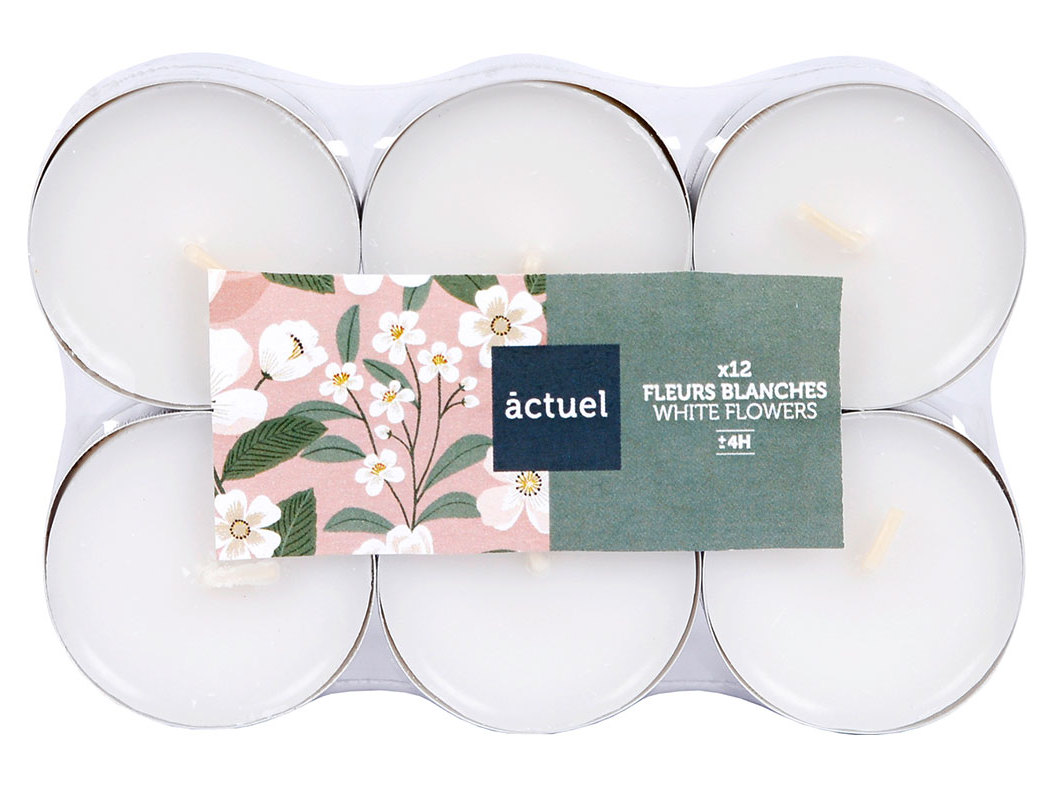 TEALIGHTS AROMÁTICO ACTUEL FLORES BRANCAS PACK 12 UNIDADES