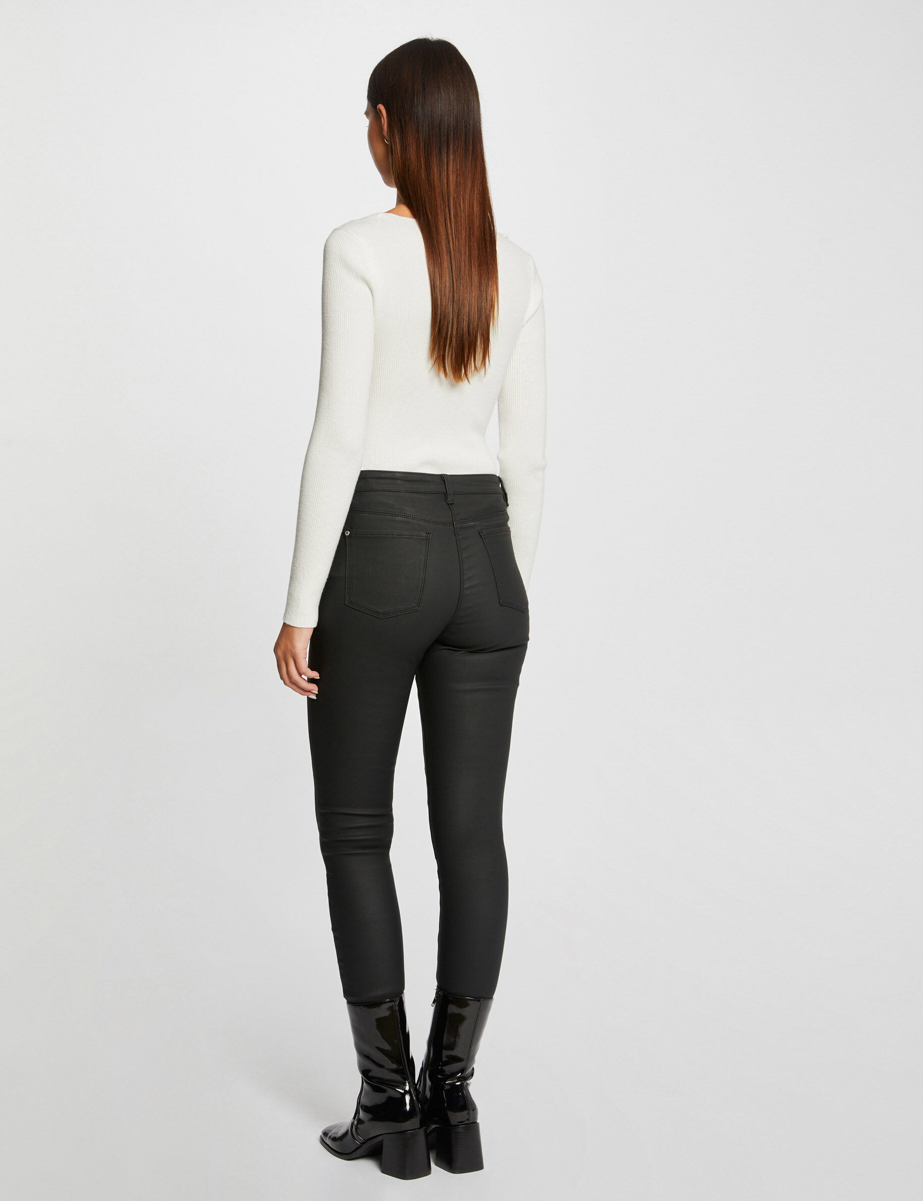 Pantalon skinny enduit détails zippés noir femme - noir